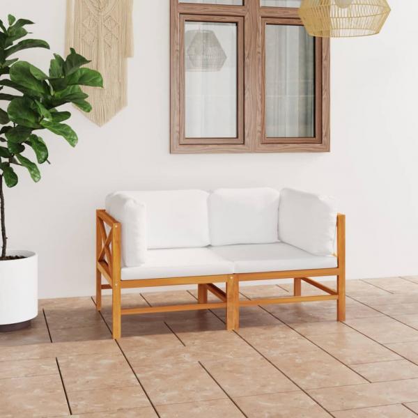 ARDEBO.de - 2-Sitzer-Gartensofa mit Creme Kissen Massivholz Teak