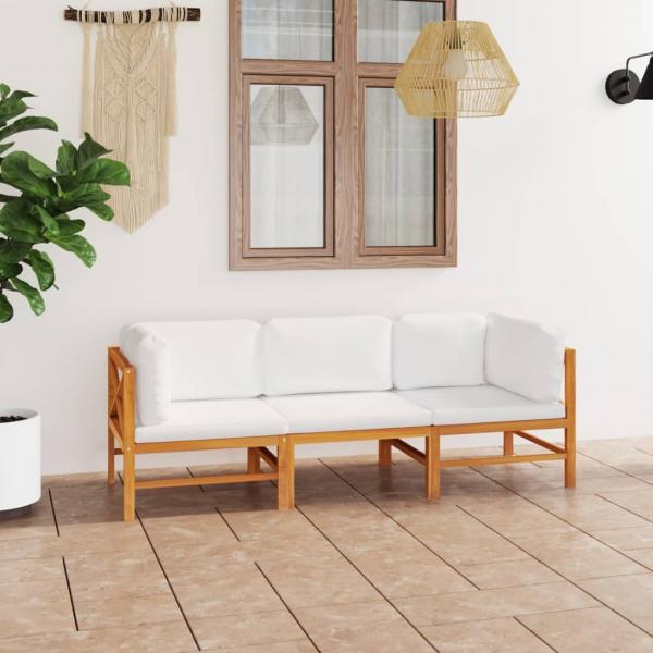 ARDEBO.de - 3-Sitzer-Gartensofa mit Creme Kissen Massivholz Teak