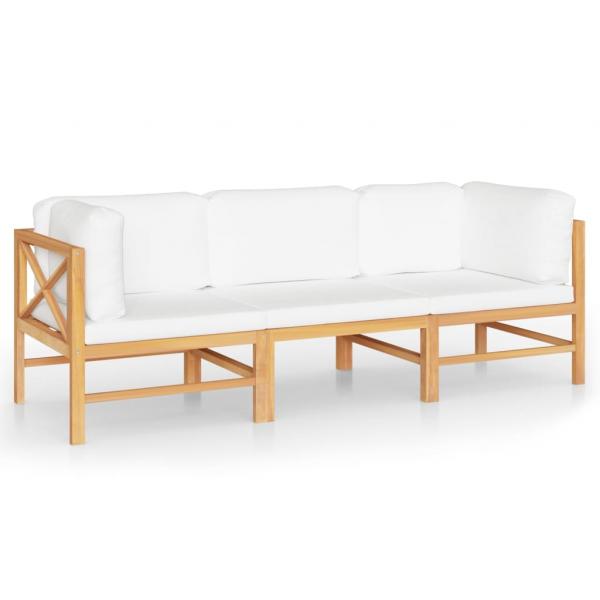 3-Sitzer-Gartensofa mit Creme Kissen Massivholz Teak