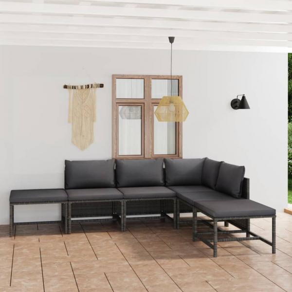 ARDEBO.de - 6-tlg. Garten-Lounge-Set mit Kissen Poly Rattan Grau