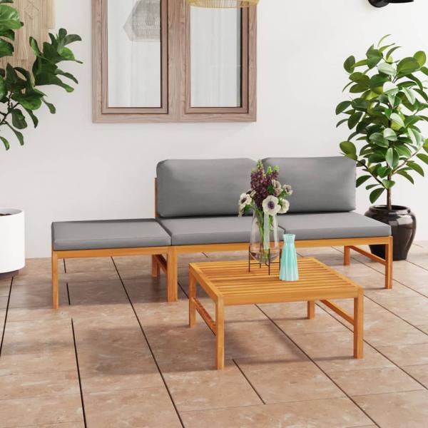 ARDEBO.de - 4-tlg. Garten-Lounge-Set mit Grauen Kissen Massivholz Teak