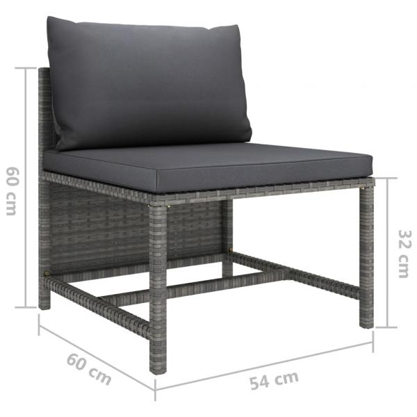 Modulares Mittelsofa mit Kissen Grau Poly Rattan