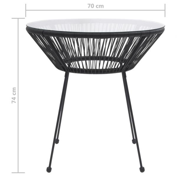 Garten-Esstisch Schwarz Ø70x74 cm Rattan und Glas