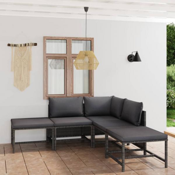 ARDEBO.de - 6-tlg. Garten-Lounge-Set mit Kissen Poly Rattan Grau