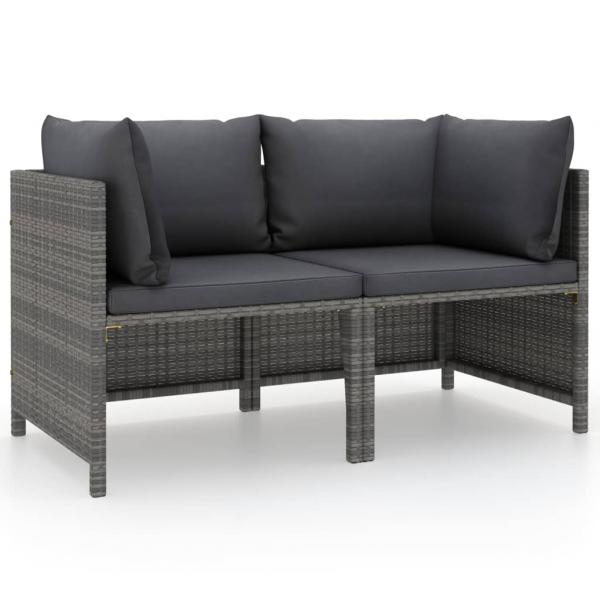 ARDEBO.de - 2-Sitzer-Gartensofa mit Polstern Grau Poly Rattan