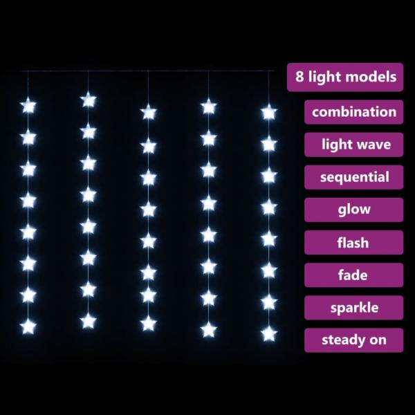 LED Sternenvorhang Lichterkette 200 LED Kaltweiß 8 Funktionen