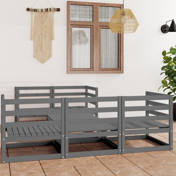 ARDEBO.de - 6-tlg. Garten-Lounge-Set Grau Massivholz Kiefer