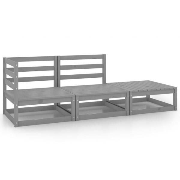 ARDEBO.de - 3-tlg. Garten-Lounge-Set Grau Kiefer Massivholz