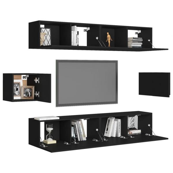 6-tlg. TV-Schrank-Set Schwarz Holzwerkstoff