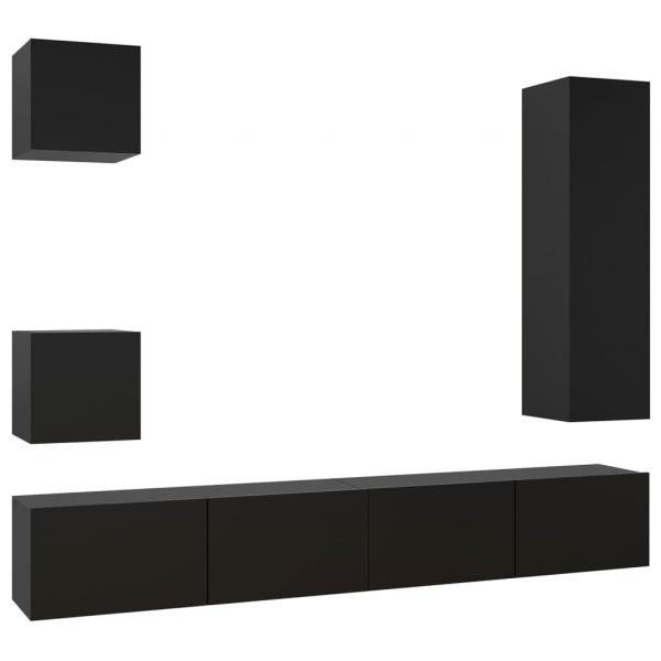 5-tlg. TV-Schrank-Set Schwarz Holzwerkstoff