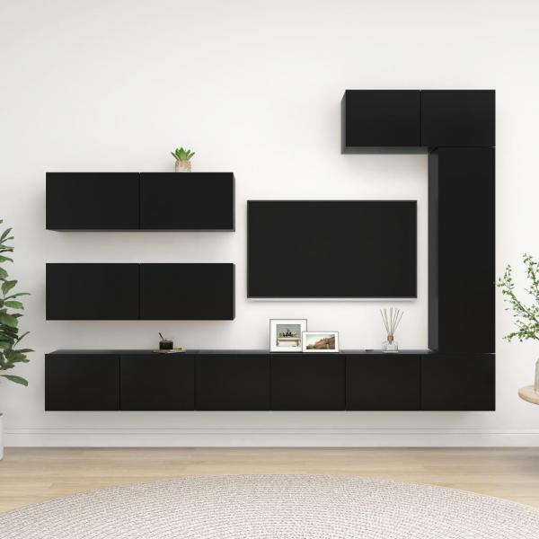 ARDEBO.de - 7-tlg. TV-Schrank-Set Schwarz Holzwerkstoff