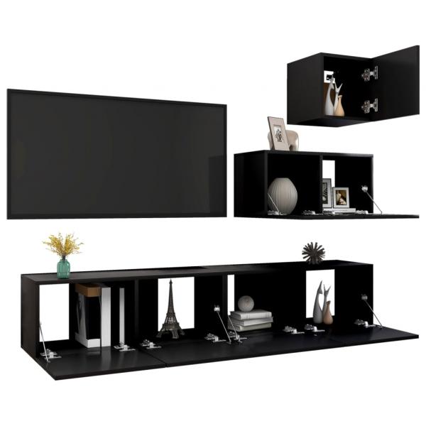 4-tlg. TV-Schrank-Set Schwarz Holzwerkstoff