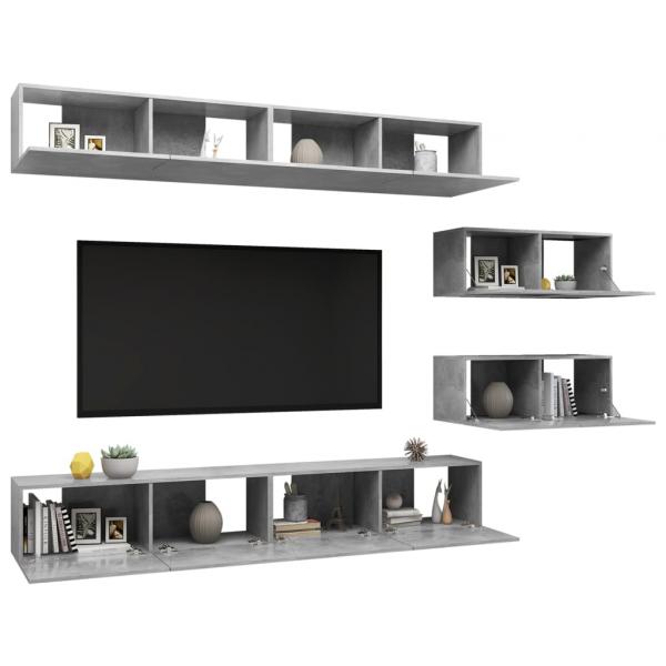 6-tlg. TV-Schrank-Set Betongrau Holzwerkstoff