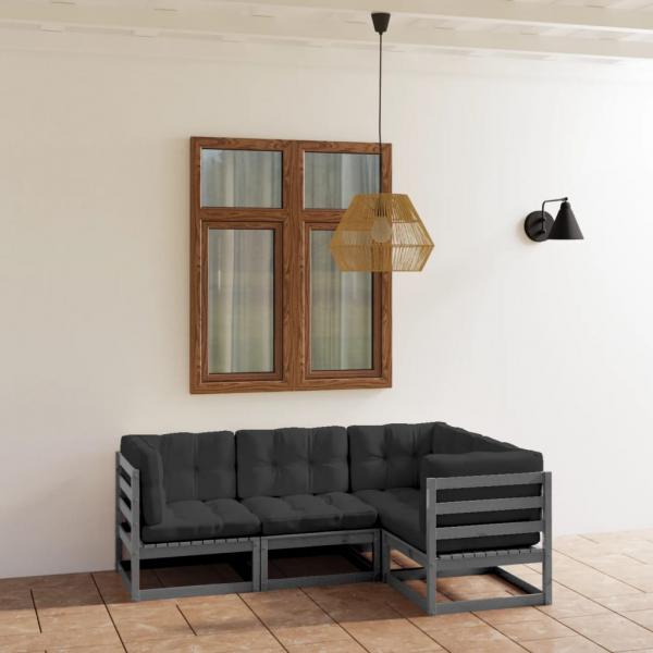 ARDEBO.de - 4-tlg. Garten-Lounge-Set mit Kissen Kiefer Massivholz