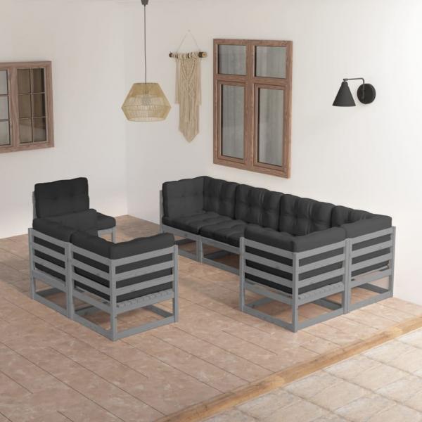 ARDEBO.de - 8-tlg. Garten-Lounge-Set mit Kissen Massivholz Kiefer