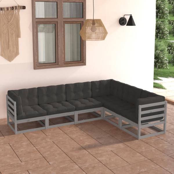 ARDEBO.de - 6-tlg. Garten-Lounge-Set mit Kissen Massivholz Kiefer