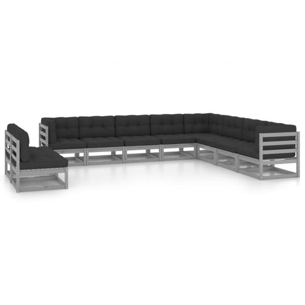 ARDEBO.de - 10-tlg. Garten-Lounge-Set mit Kissen Grau Massivholz Kiefer