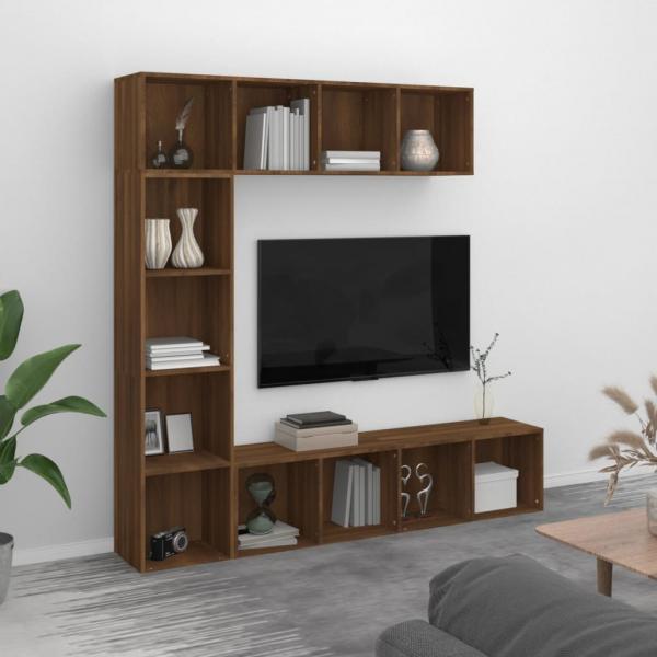 ARDEBO.de - 3-tlg. Bücherregal-/TV-Schrank-Set Braun Eichen-Optik