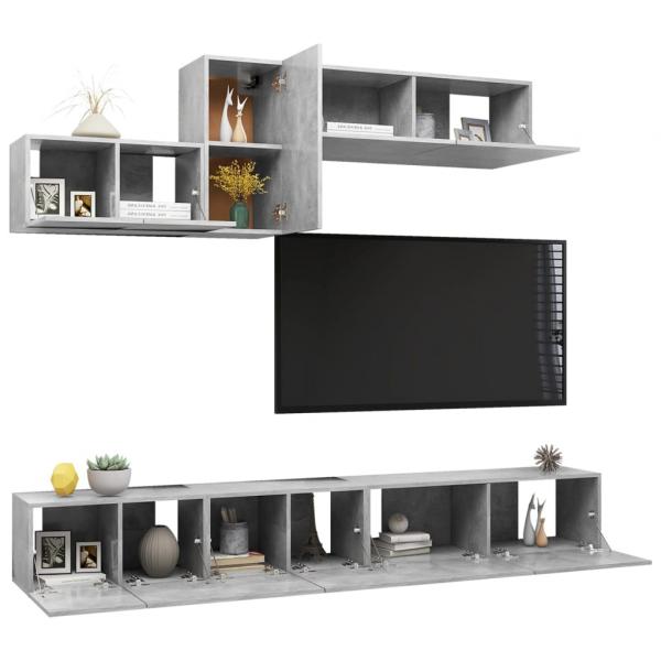 6-tlg. TV-Schrank-Set Betongrau Holzwerkstoff