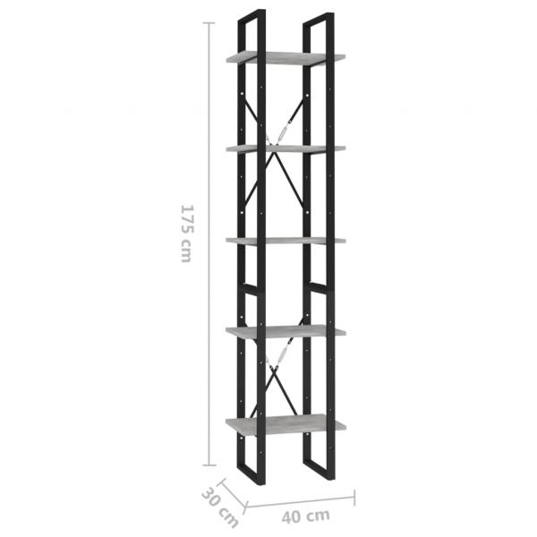 Bücherregal 5 Fächer Betongrau 40x30x175 cm Holzwerkstoff