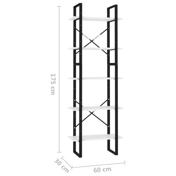 Bücherregal 5 Fächer Weiß 60x30x175 cm Holzwerkstoff