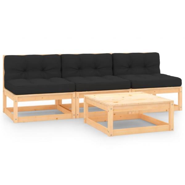 ARDEBO.de - 4-tlg. Garten-Lounge-Set mit Kissen Massivholz Kiefer