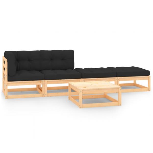 ARDEBO.de - 5-tlg. Garten-Lounge-Set mit Kissen Massivholz Kiefer