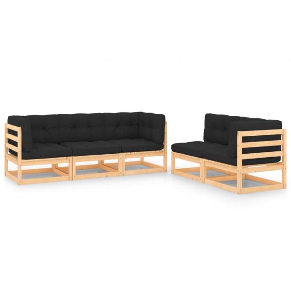 ARDEBO.de - 5-tlg. Garten-Lounge-Set mit Kissen Massivholz Kiefer