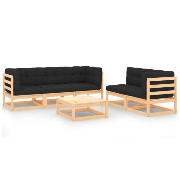 ARDEBO.de - 6-tlg. Garten-Lounge-Set mit Kissen Massivholz Kiefer