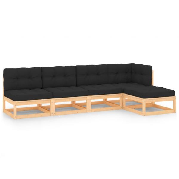 ARDEBO.de - 5-tlg. Garten-Lounge-Set mit Kissen Massivholz Kiefer