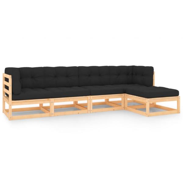 ARDEBO.de - 5-tlg. Garten-Lounge-Set mit Kissen Massivholz Kiefer