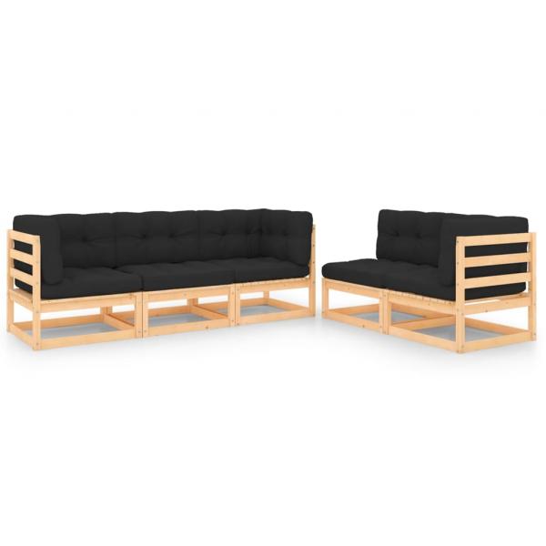 ARDEBO.de - 5-tlg. Garten-Lounge-Set mit Kissen Massivholz Kiefer