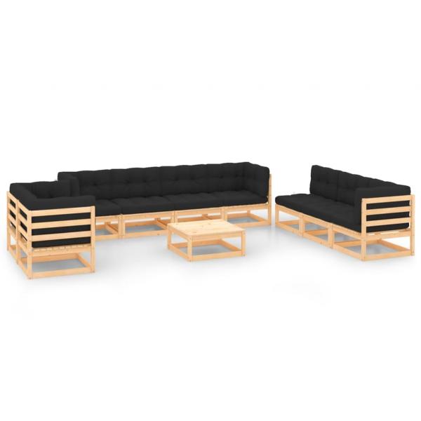 ARDEBO.de - 10-tlg. Garten-Lounge-Set mit Kissen Massivholz Kiefer