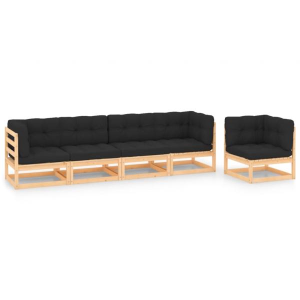 ARDEBO.de - 5-tlg. Garten-Lounge-Set mit Kissen Massivholz Kiefer