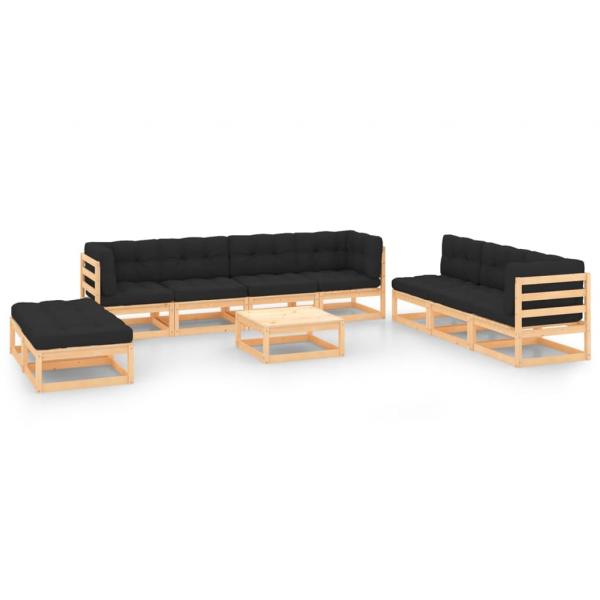 ARDEBO.de - 10-tlg. Garten-Lounge-Set mit Kissen Massivholz Kiefer