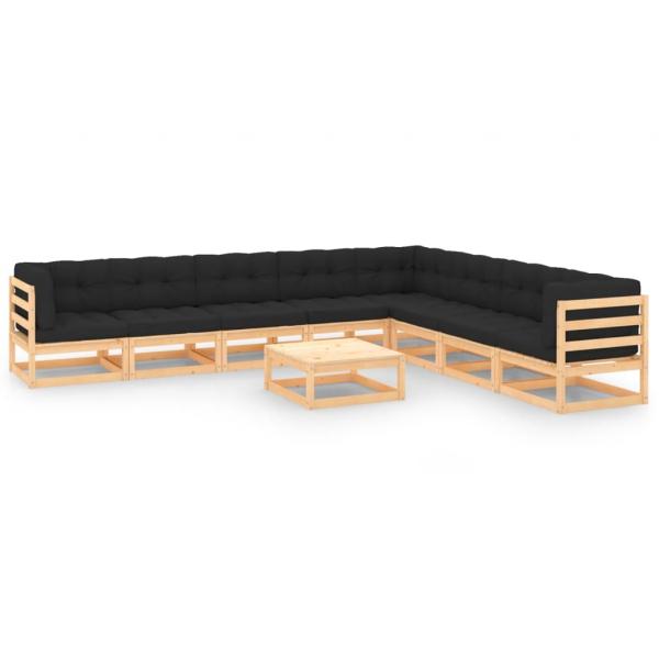 ARDEBO.de - 9-tlg. Garten-Lounge-Set mit Kissen Massivholz Kiefer