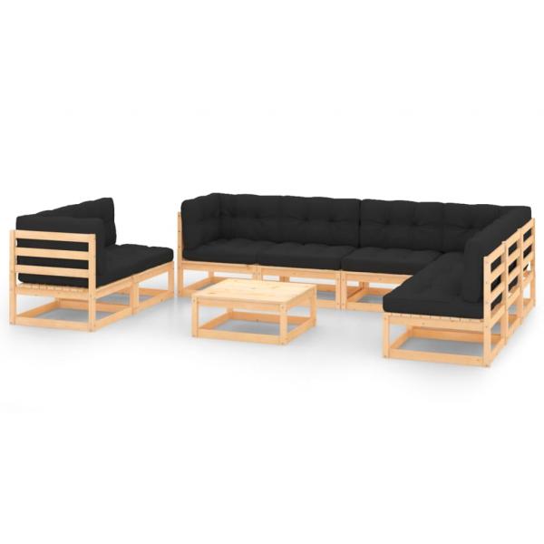 ARDEBO.de - 9-tlg. Garten-Lounge-Set mit Kissen Massivholz Kiefer