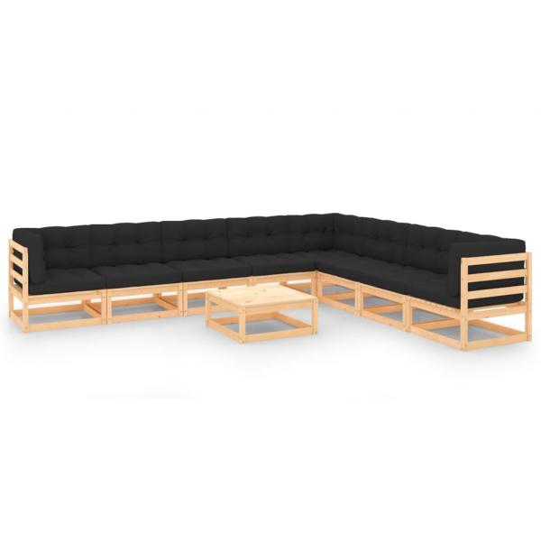 ARDEBO.de - 9-tlg. Garten-Lounge-Set mit Kissen Massivholz Kiefer