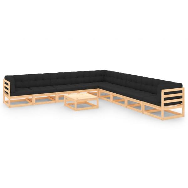 ARDEBO.de - 10-tlg. Garten-Lounge-Set mit Kissen Massivholz Kiefer