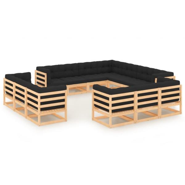 ARDEBO.de - 13-tlg. Garten-Lounge-Set mit Kissen Massivholz Kiefer