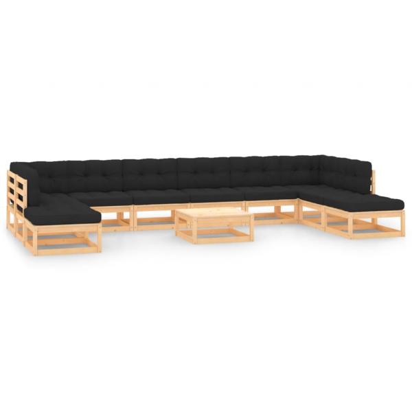 ARDEBO.de - 11-tlg. Garten-Lounge-Set mit Kissen Massivholz Kiefer