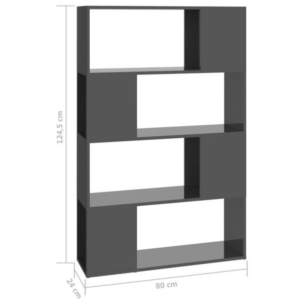 Bücherregal Raumteiler Hochglanz-Grau 80x24x124,5 cm