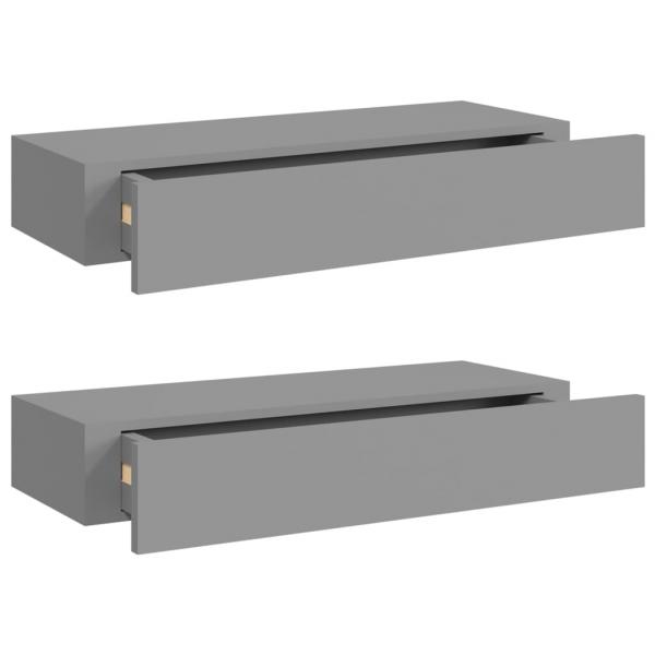 Wandregale mit Schubladen 2 Stk. Grau 60x23,5x10 cm MDF