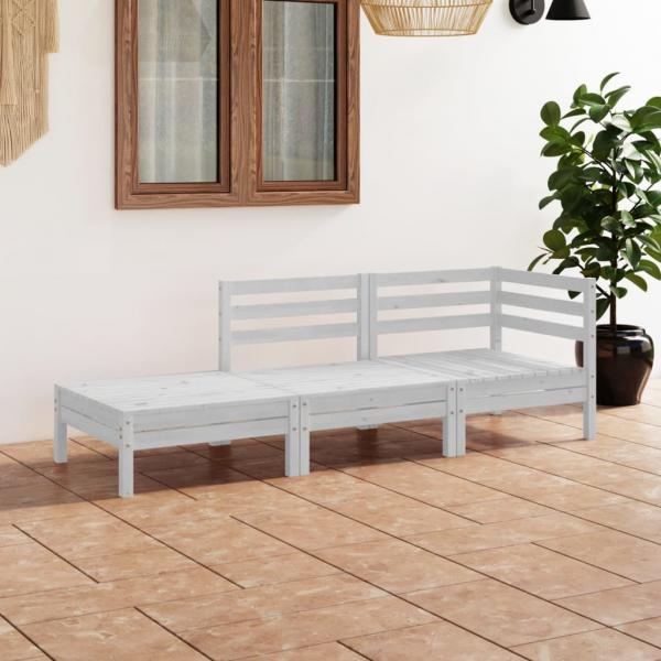 ARDEBO.de - 3-tlg. Garten-Lounge-Set Weiß Massivholz Kiefer 