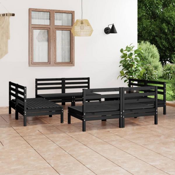 ARDEBO.de - 8-tlg. Garten-Lounge-Set Schwarz Massivholz Kiefer