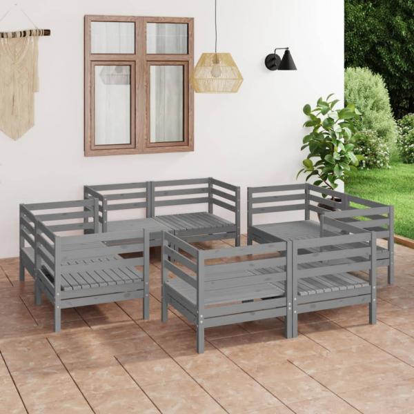 ARDEBO.de - 8-tlg. Garten-Lounge-Set Grau Kiefer Massivholz