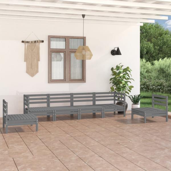 ARDEBO.de - 6-tlg. Garten-Lounge-Set Grau Kiefer Massivholz