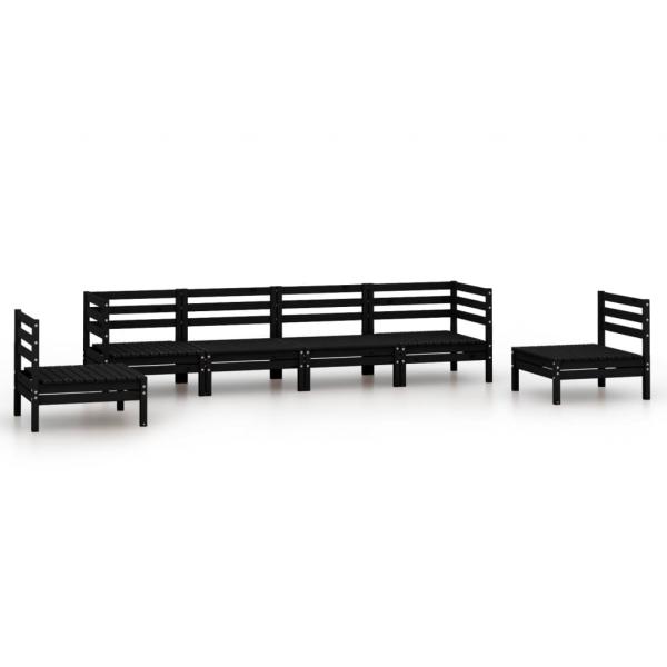 6-tlg. Garten-Lounge-Set Schwarz Massivholz Kiefer