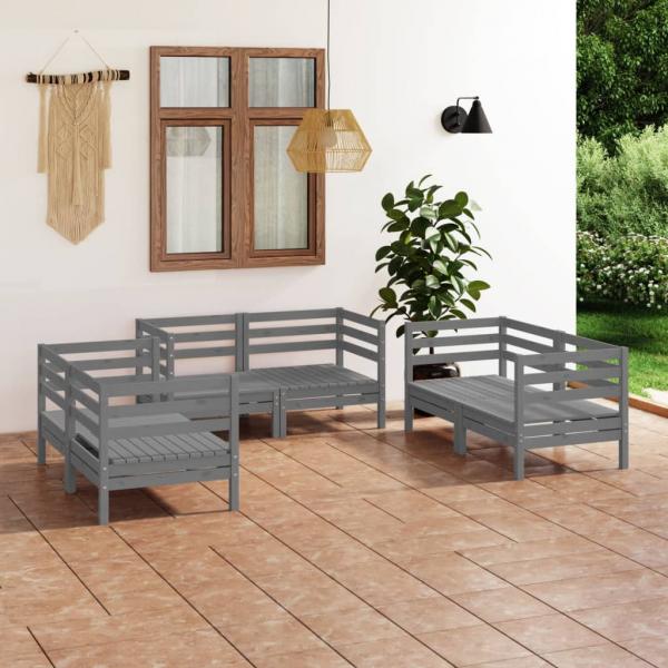 ARDEBO.de - 6-tlg. Garten-Lounge-Set Grau Massivholz Kiefer