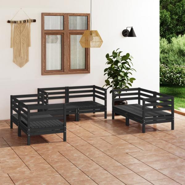 ARDEBO.de - 6-tlg. Garten-Lounge-Set Schwarz Massivholz Kiefer